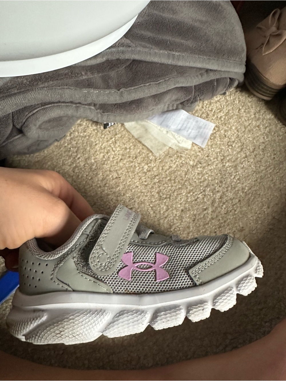 Under Armour Kids Gray and Pink Velcro Athletic Sneaker